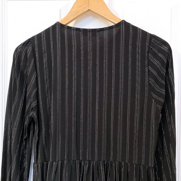 Anthropologie Ro & De Pippa Tiered Black Silver Pinstriped Long Sleeve Dress - Picture 10 of 11